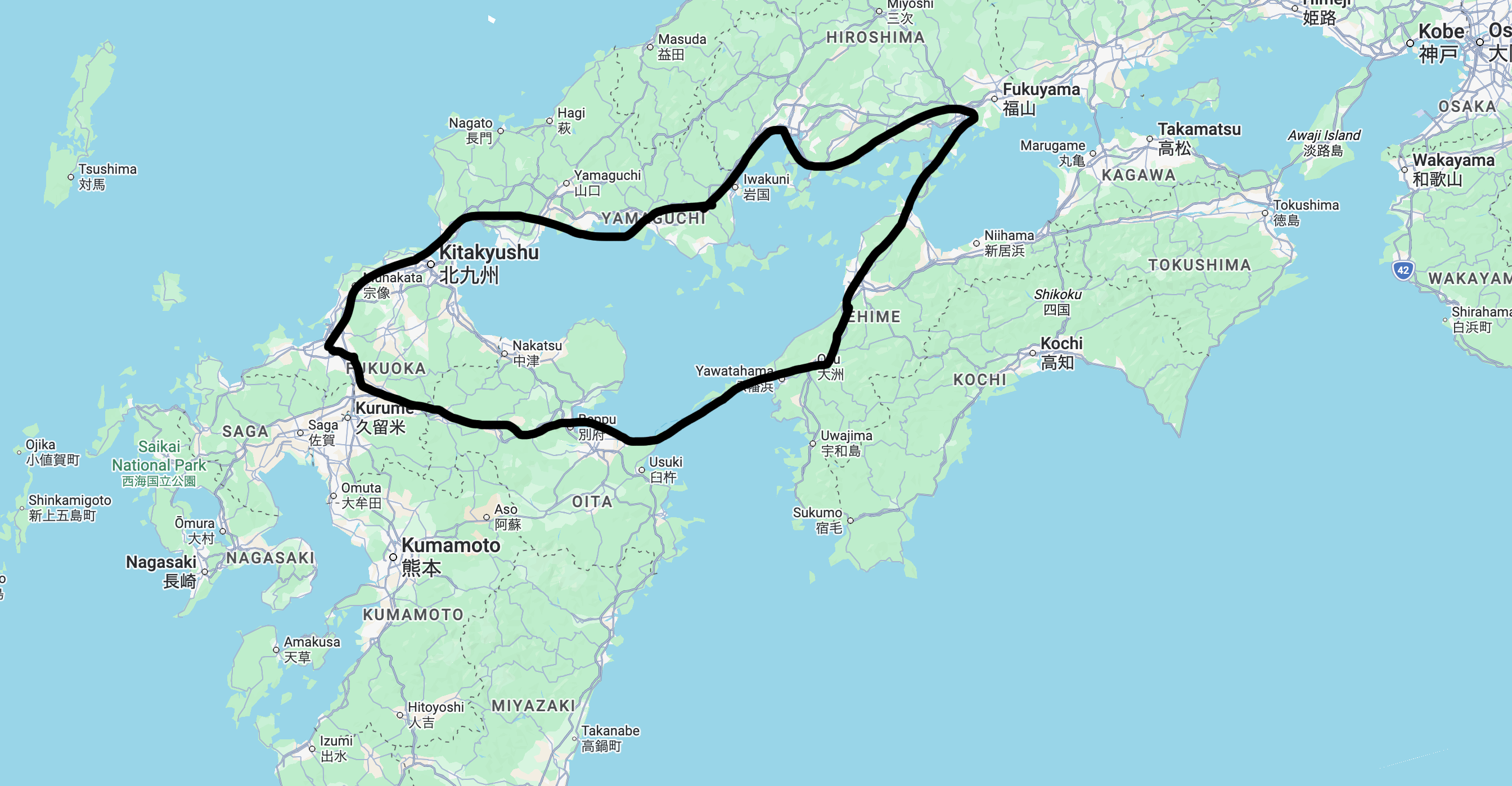 Itinéraire de ferry de Yawatahama à Usuki reliant Shikoku et Kyushu
